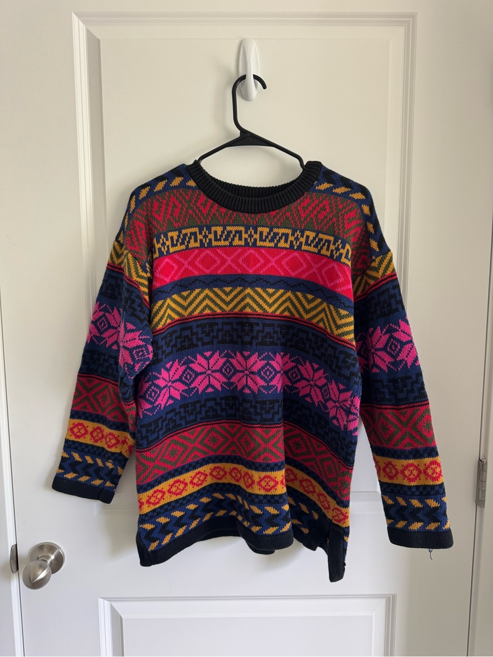 Vintage Rafaella Multi-Color Fair Isle Crewneck Sweater - Navy, Pink, Mustard - Picture 2 of 7